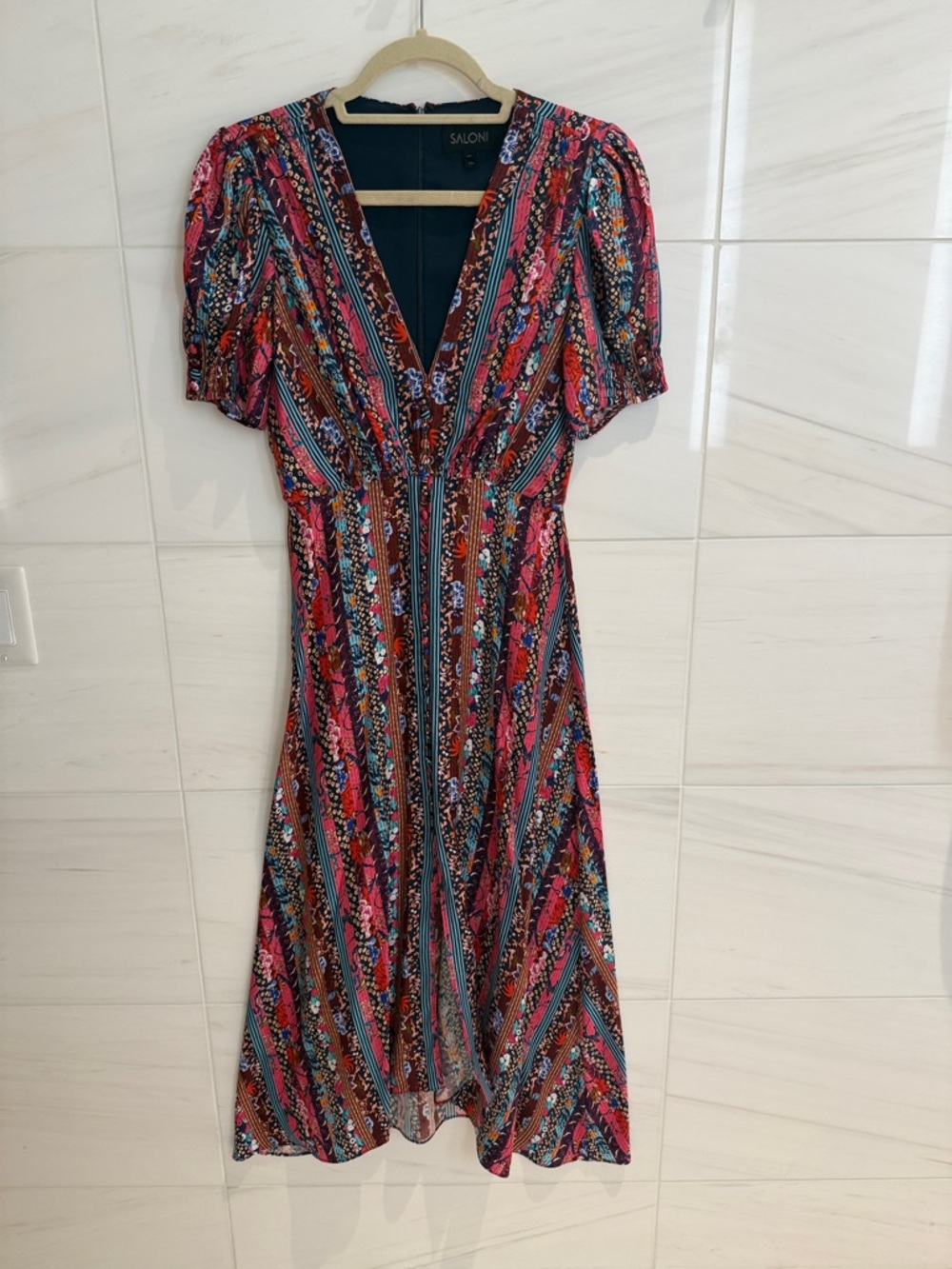 SALONI Lea Puff Sleeve Silk Dress - only worn once!